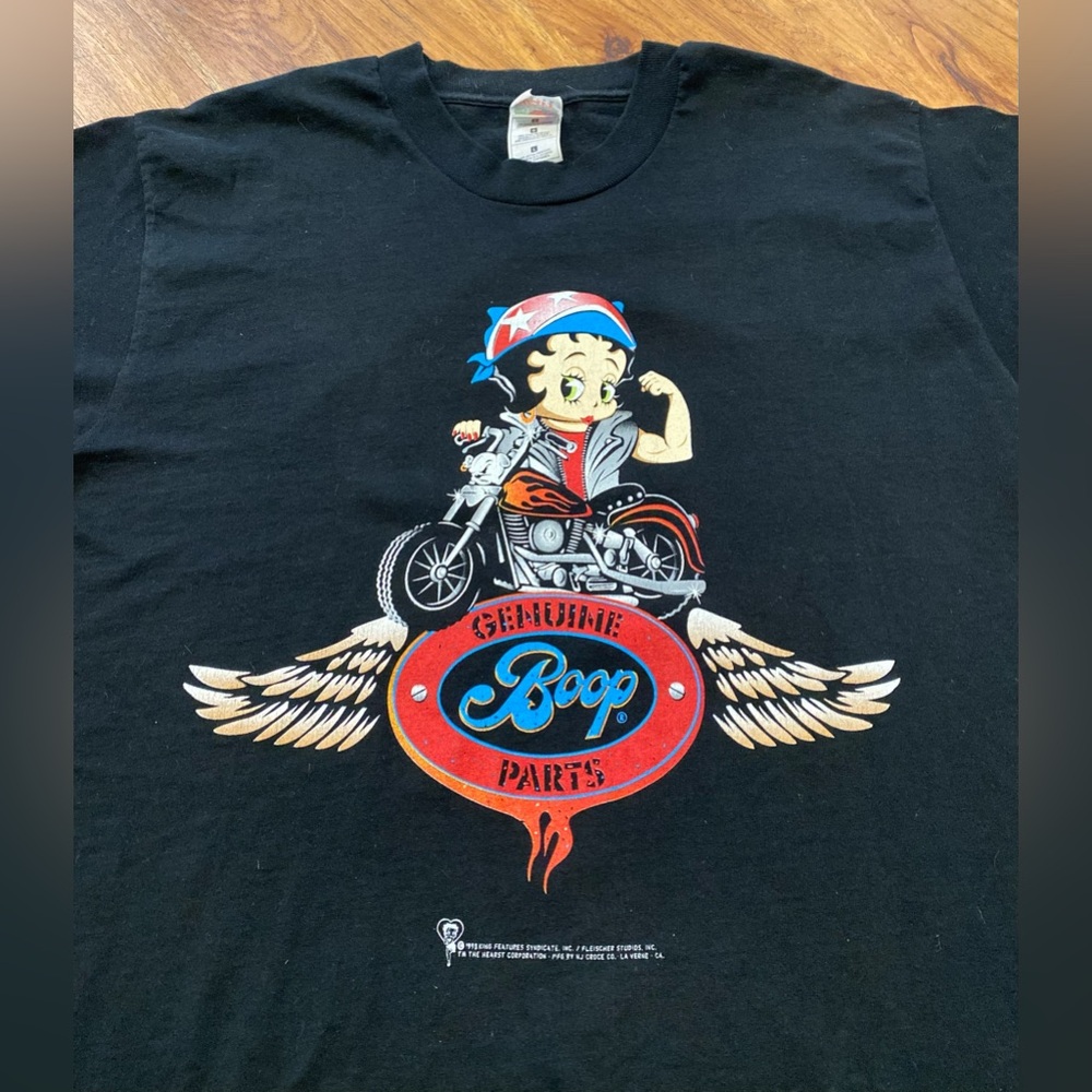 Vintage 1998 Betty Boop Black Shirt Genuine Parts Motorcycle 100% Authentic L